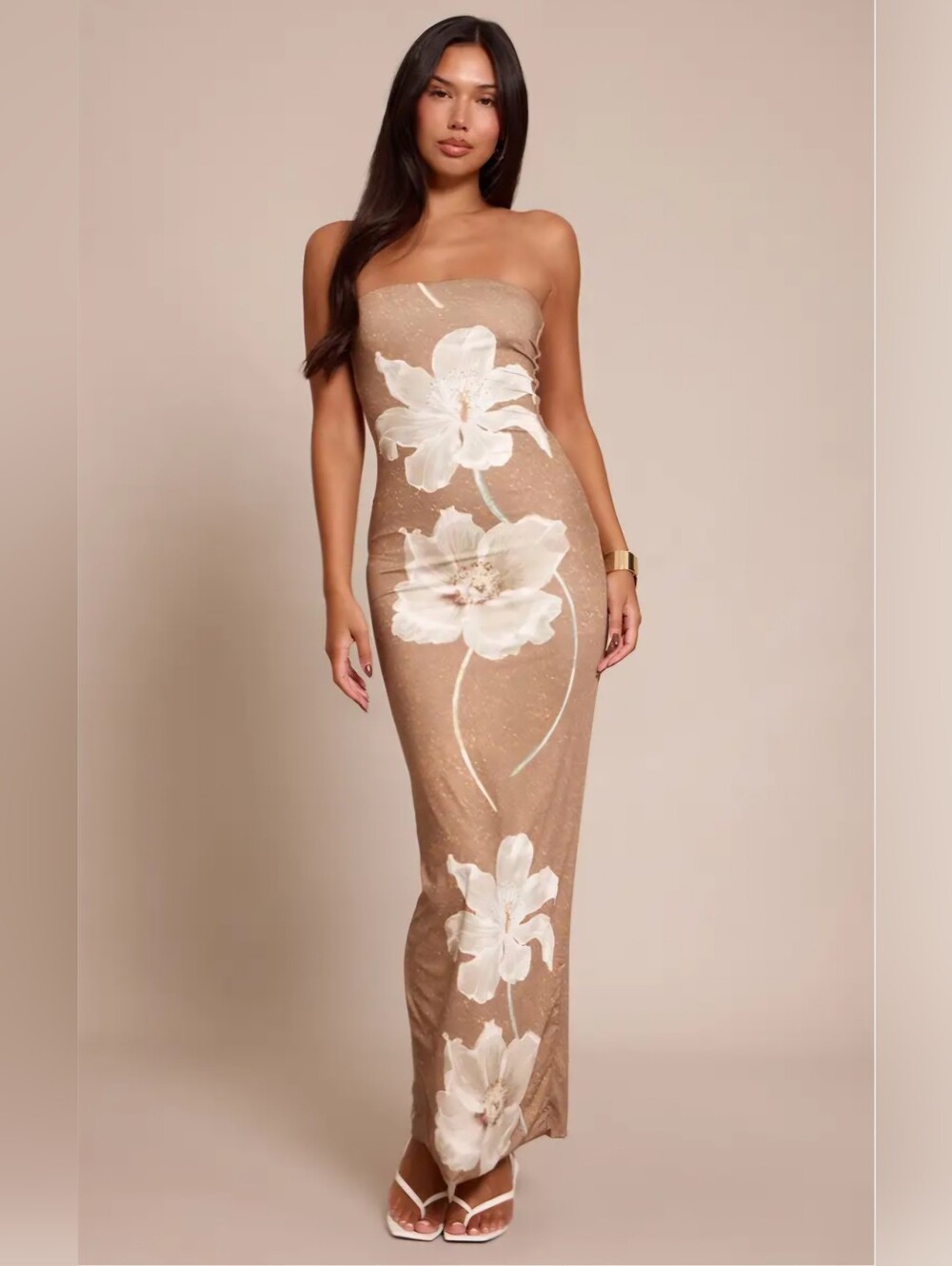 PLT   Taupe Floral Maxi